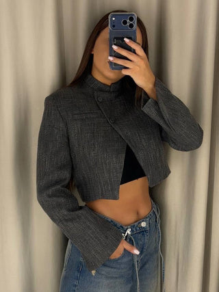 Elegante Damen Kurzjacke mit Stehkragen - Cecile LavelleDunkelgrau