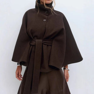 Eleganter Cape - Mantel mit Gürtel - Cecile LavelleBraun