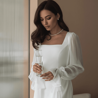 Elegantes Damen Maxikleid mit eckigem Ausschnitt - Cecile LavelleWeiß