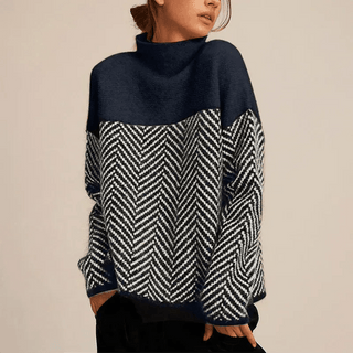 Elina – Damen Pullover mit Zickzackmuster & Stehkragen - Cecile LavelleBlau