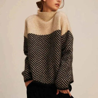Elina – Damen Pullover mit Zickzackmuster & Stehkragen - Cecile LavelleBeige
