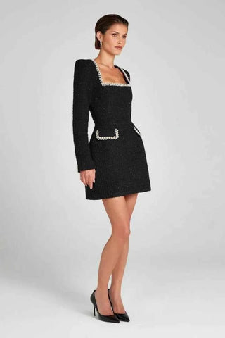 elodie – langarm minikleid aus tweed mit perlendetails - Cecile LavelleSchwarz