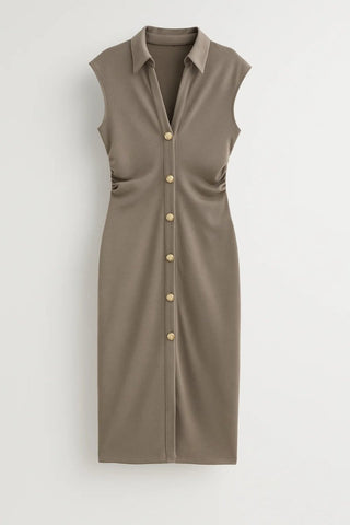 Etuikleid Damen Midi Elegant Ärmellos - Cecile LavelleTaupe