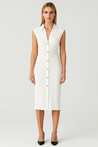 Etuikleid Damen Midi Elegant Ärmellos - Cecile LavelleWeiß