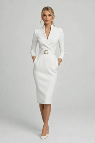 Etuikleid Damen Midi Elegant - Cecile LavelleWeiß