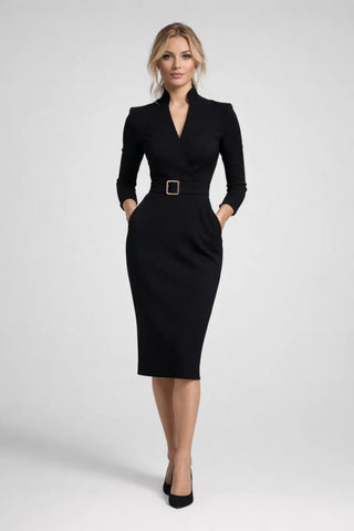 Etuikleid Damen Midi Elegant - Cecile LavelleSchwarz