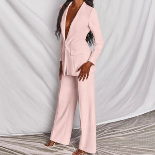 Evelyn – Taillierter Blazer & Weit geschnittene Hose Anzug - Set - Cecile LavelleDunkelrosa