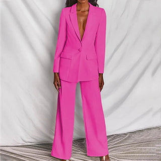 Evelyn – Taillierter Blazer & Weit geschnittene Hose Anzug - Set - Cecile LavelleDunkelrosa