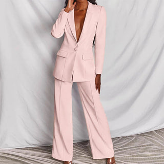 Evelyn – Taillierter Blazer & Weit geschnittene Hose Anzug - Set - Cecile LavelleDunkelrosa