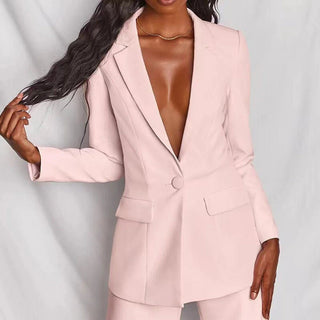 Evelyn – Taillierter Blazer & Weit geschnittene Hose Anzug - Set - Cecile LavelleDunkelrosa