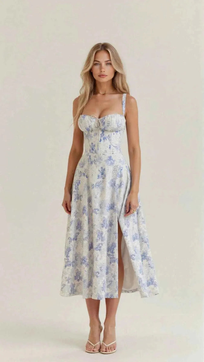 Flora – Romantic midi dress with vintage floral pattern