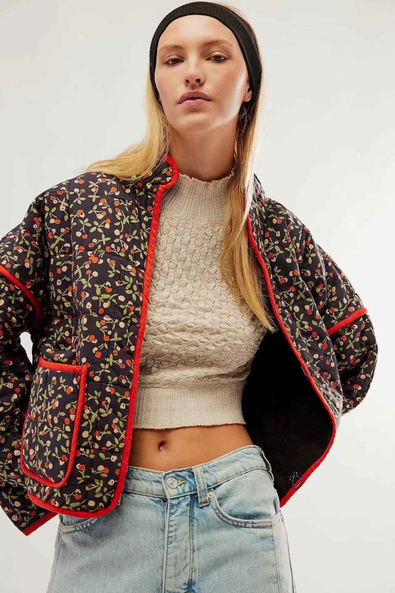 Quilted short coat with patches