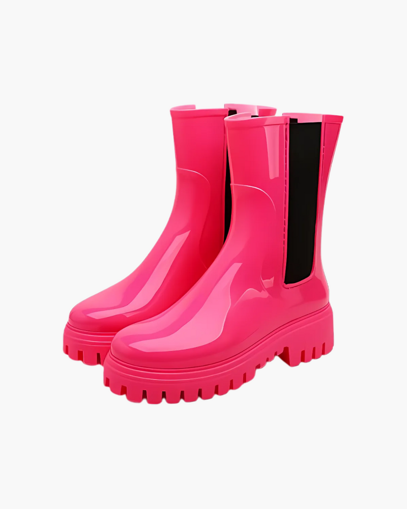 Regenstiefel Damen mit Profilsohle und Elastikeinsatz