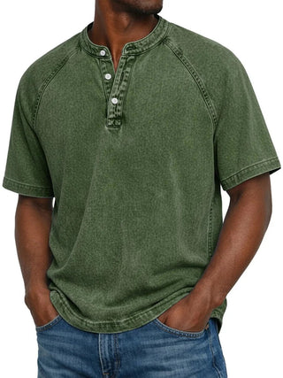 Henley Shirt Herren Kurzarm im Vintage-Look - Cecile LavelleOlivgrün