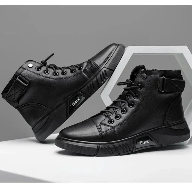 Men's high-top shoes with zipper and lacing