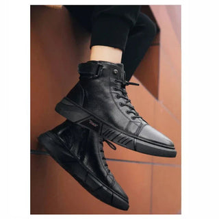 Herren High Top Schuhe Mit Reißverschluss Und Schnürung - Cecile LavelleSchwarz