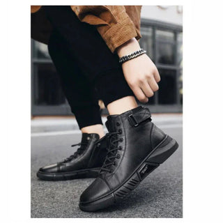 Herren High Top Schuhe Mit Reißverschluss Und Schnürung - Cecile LavelleSchwarz