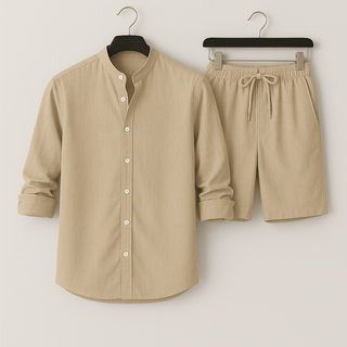 Herren Leinenlook Set Hemd Shorts - Cecile LavelleSchwarz