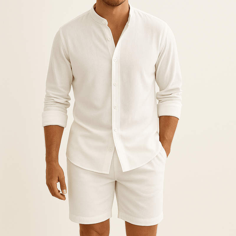 Men's Linen-Look Set Shirt Shorts