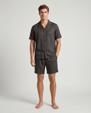 Herren Schlafanzug kurz gemustert mit Hemd und Shorts - Cecile LavelleSchwarzes Karomuster