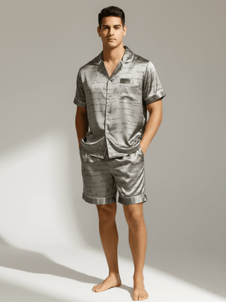 Herren Schlafanzug kurz gemustert mit Hemd und Shorts - Cecile LavelleKhaki Buchstabe