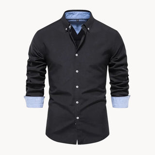 Herren Slim Fit Hemd mit Kontrastkragen - Cecile LavelleSchwarz