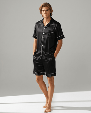 Herren Sommer Schlafanzug mit Hemd und Shorts - Cecile LavelleSchwarz