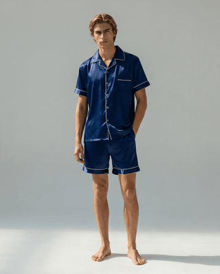 Herren Sommer Schlafanzug mit Hemd und Shorts - Cecile LavelleBlau