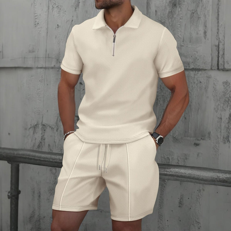 Men's Summer Two-Piece Set with Zipper Polo