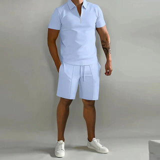 Herren Sommer Zweiteiler Set mit Polo und Shorts - Cecile LavelleHellblau