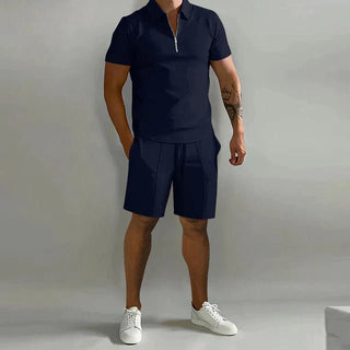 Herren Sommer Zweiteiler Set mit Polo und Shorts - Cecile LavelleMarineblau