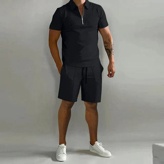 Herren Sommer Zweiteiler Set mit Polo und Shorts - Cecile LavelleSchwarz