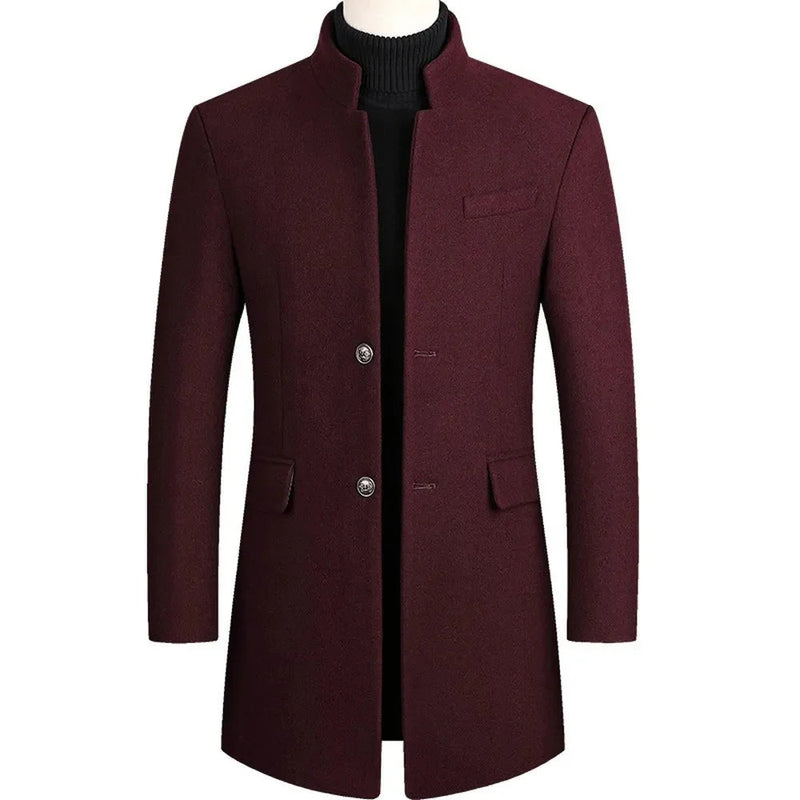 Elegant Slim Fit Men's Coat with Stand-Up Collar