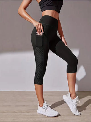 Hochtaillierte Damen Capri - Leggings mit Tasche - Cecile LavelleSchwarz