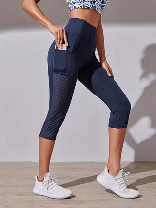 Hochtaillierte Damen Capri - Leggings mit Tasche - Cecile LavelleDunkelblau