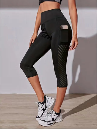 Hochtaillierte Damen Capri - Leggings mit Tasche - Cecile LavelleSchwarz