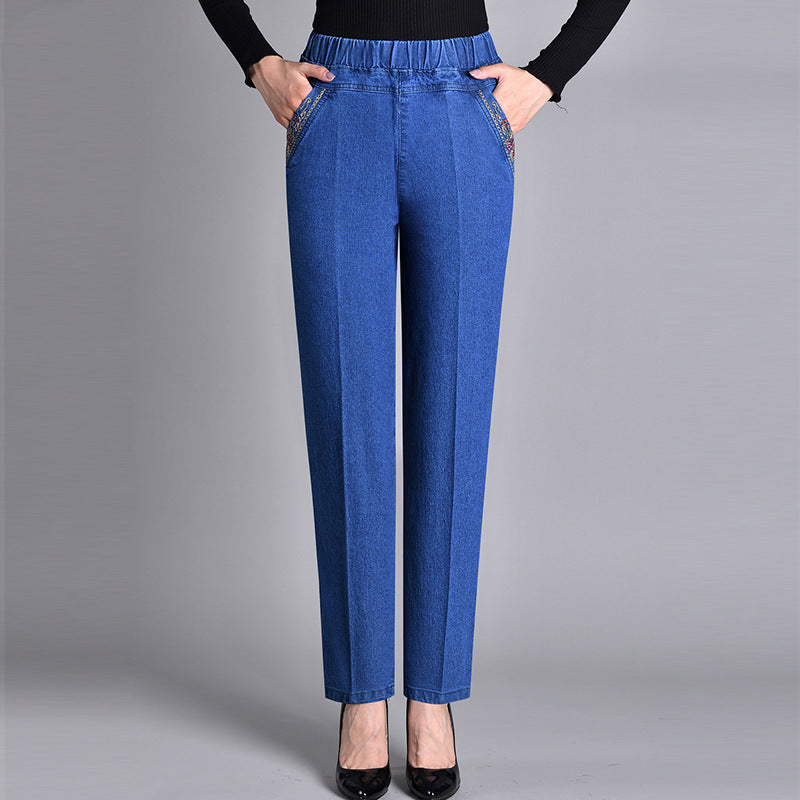 Women's Straight Leg Trousers with Elastic Waistband