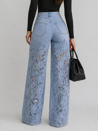 Hose Damen Wide-Leg mit Spitze