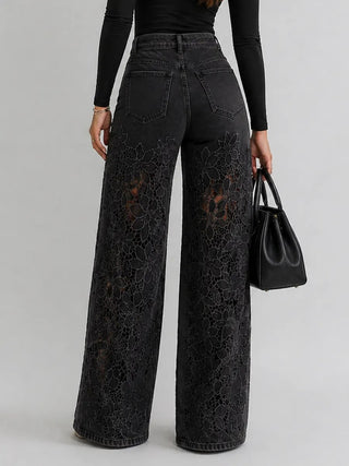 Hose Damen Wide-Leg mit Spitze