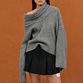 Ines – Oversized Off - Shoulder Pullover aus geripptem Strick - Cecile LavelleGrau
