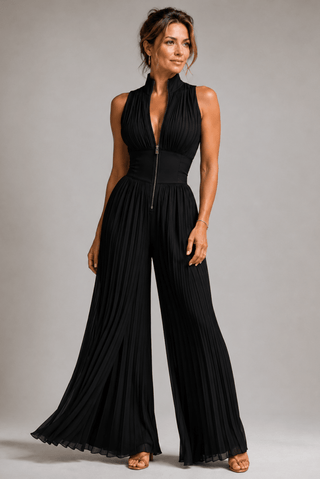 Jumpsuit Damen mit Weitem Bein und Blumenmuster - Cecile LavelleSchwarz