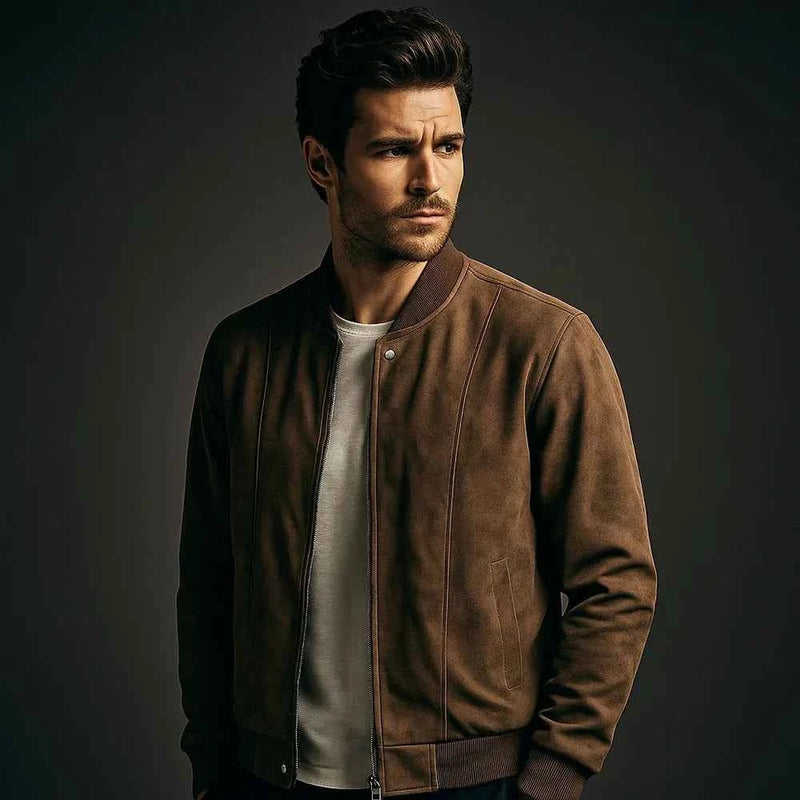 Classic Suede-Look Bomber Jacket