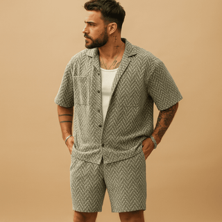 Kurzarmhemd Shorts Set Herren - Cecile LavelleGrün