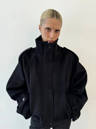 Kurzmantel Damen Stehkragen - Cecile LavelleSchwarz