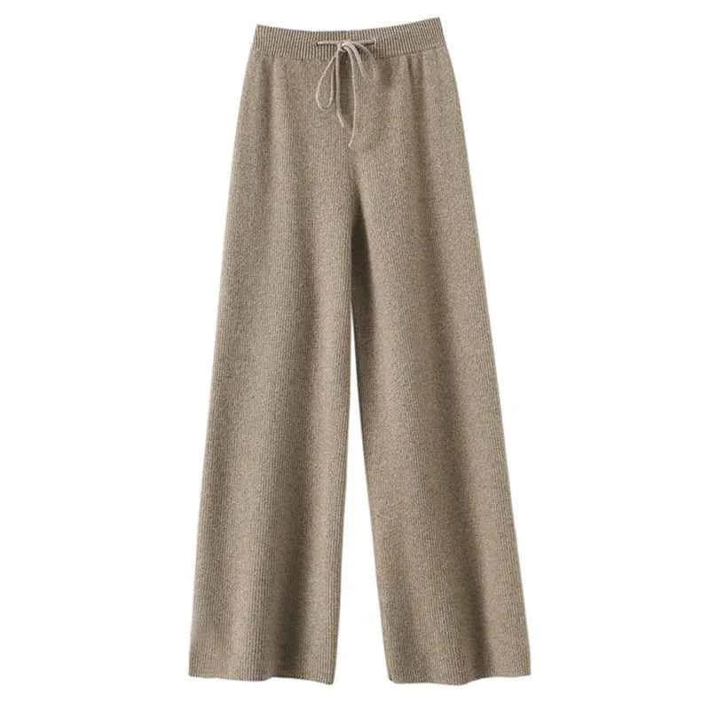 Lana – Wide Knit Pants in Genuine Wool with Drawstring