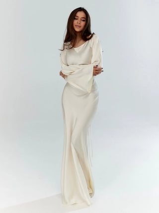 Langarm Maxikleid Elegant - Cecile LavelleElfenbein
