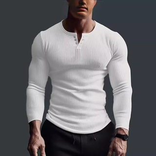 Langarmshirt Herren Slim Fit in Weiß