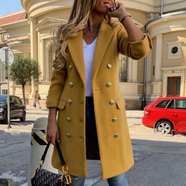 Long coat with stand-up collar