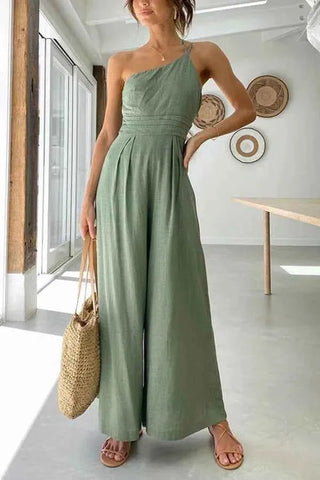 Léa – Eleganter Ein - Schulter Jumpsuit mit weitem Bein & Taillendetail - Cecile LavelleGrün