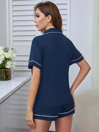 Leni – Kurzes Damen Pyjama Set mit Herz - Stickerei & Kontrastpaspel - Cecile LavelleSchwarz